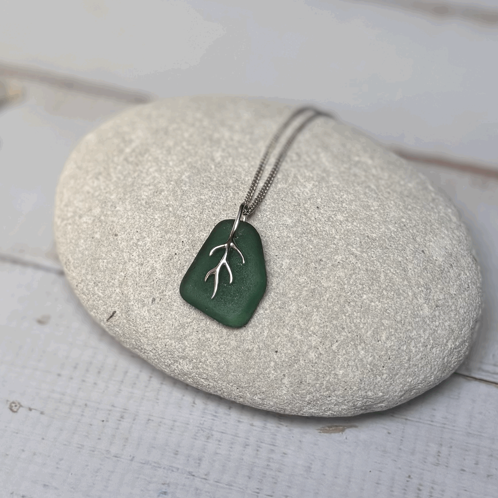 Dorset Serenity: Light Sage Green Seaglass Pendant Necklace