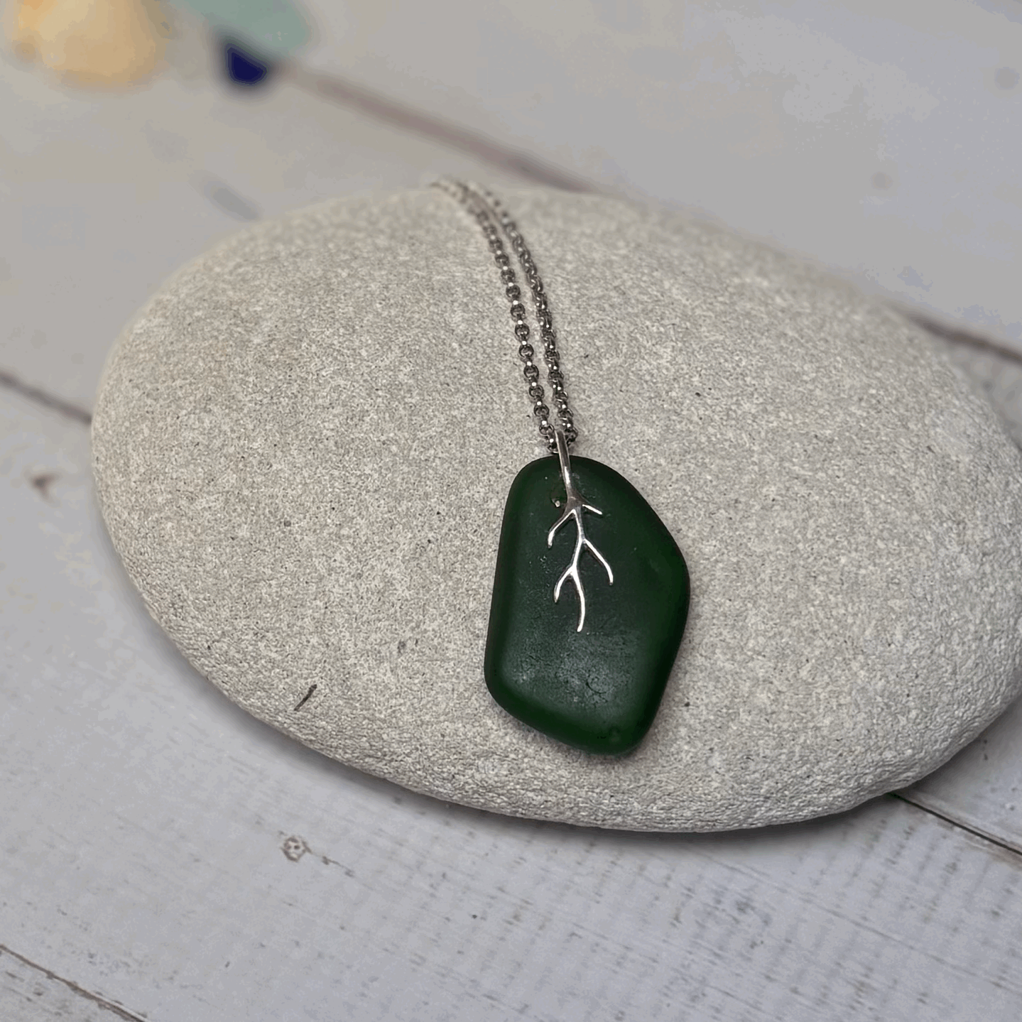 Dorset Serenity: Dark Forest Green Seaglass Pendant Necklace