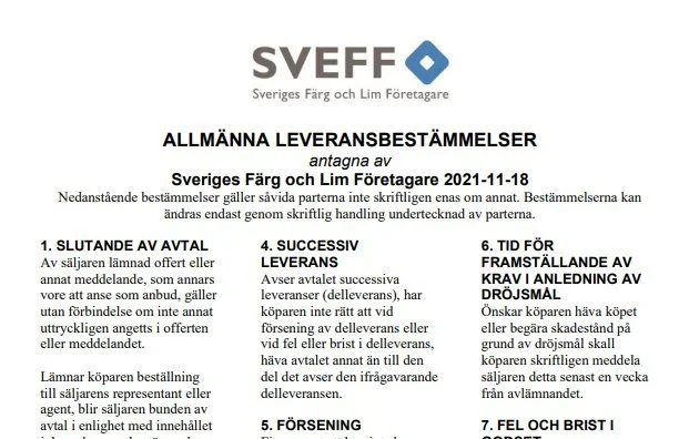 SVEFFs allmänna leveransbestämmelser uppdaterade