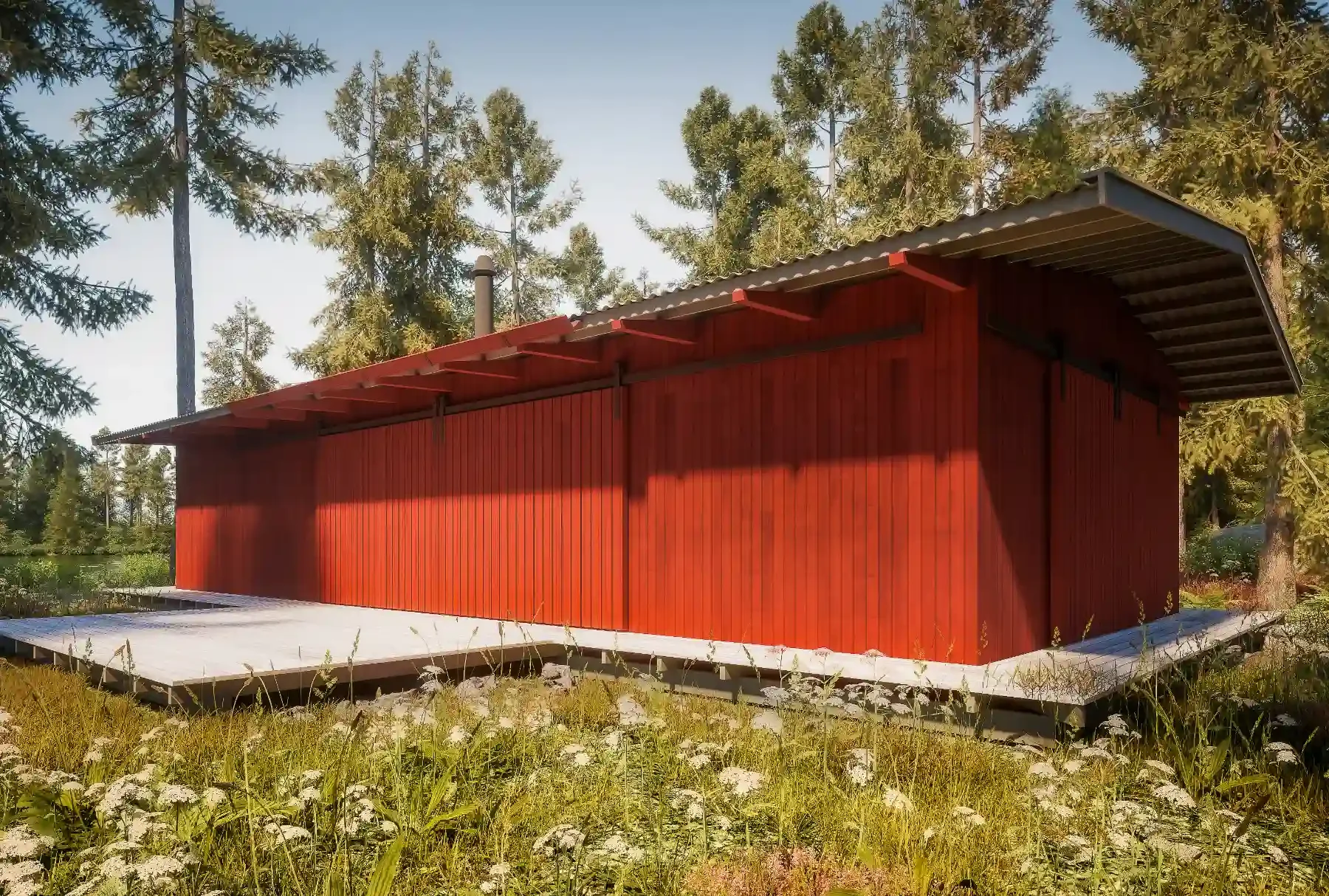 Fritidshus vid Rostockaholme. Men sina skjutluckor är det lätt att stänga till när man lämnar. skyddar mot väder och vind men även för oönskat nyfikna ögon...