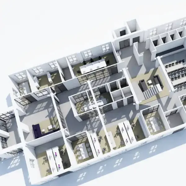 Kontorslayout, vi tar fram layouter i 3d