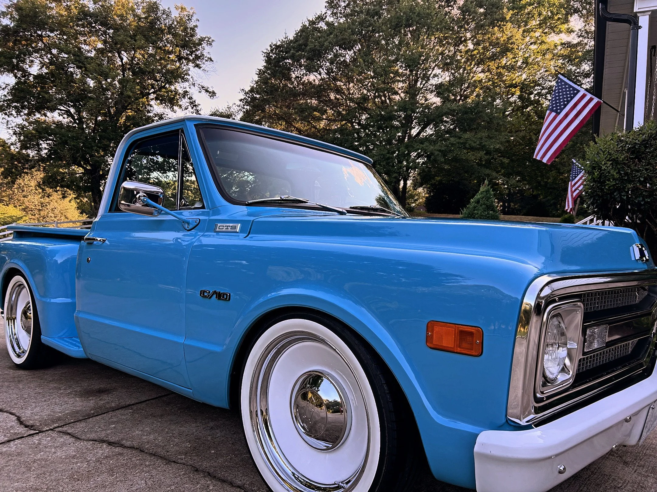 Restored vintage blue Chevrolet pickup truck