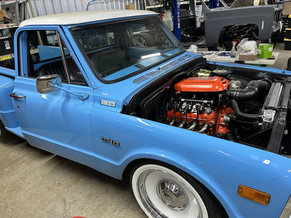Chevy orange engine in Ole Blue