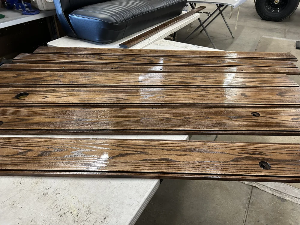 Finished wooden bed slats for Ole Blue