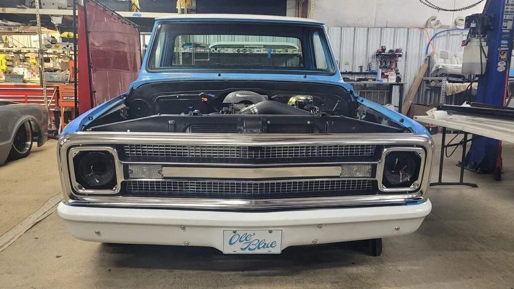 Grille and front bumper installed on Ole Blue
