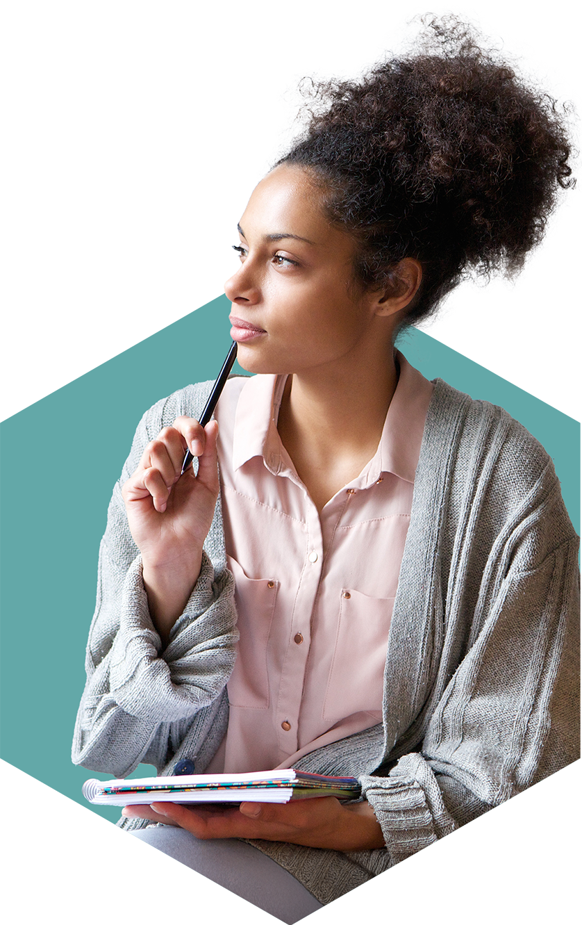 Woman thinking and trying to make a decision - Christian decision coaching