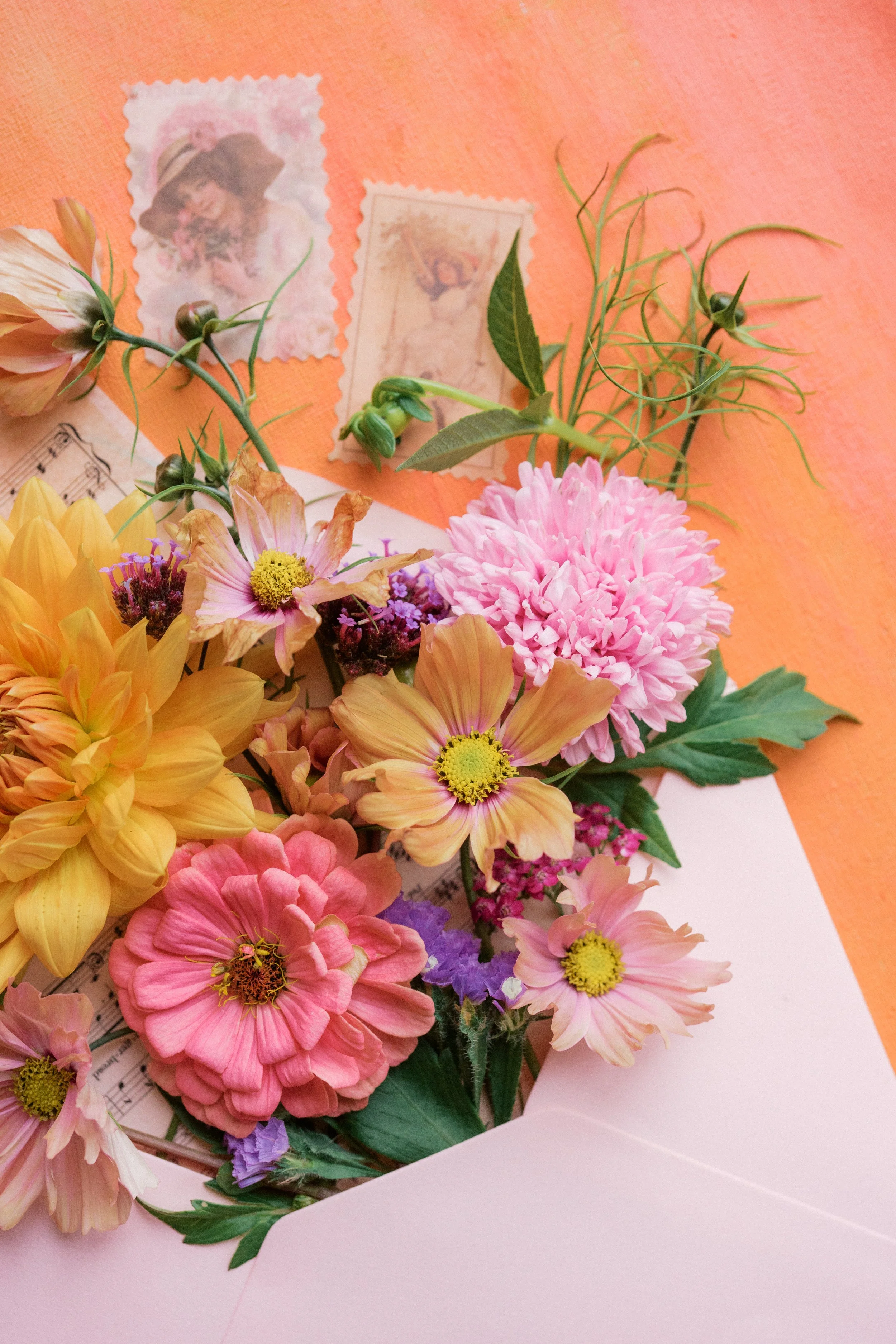 Irish grown floral flatlay, summer blooms, waterford