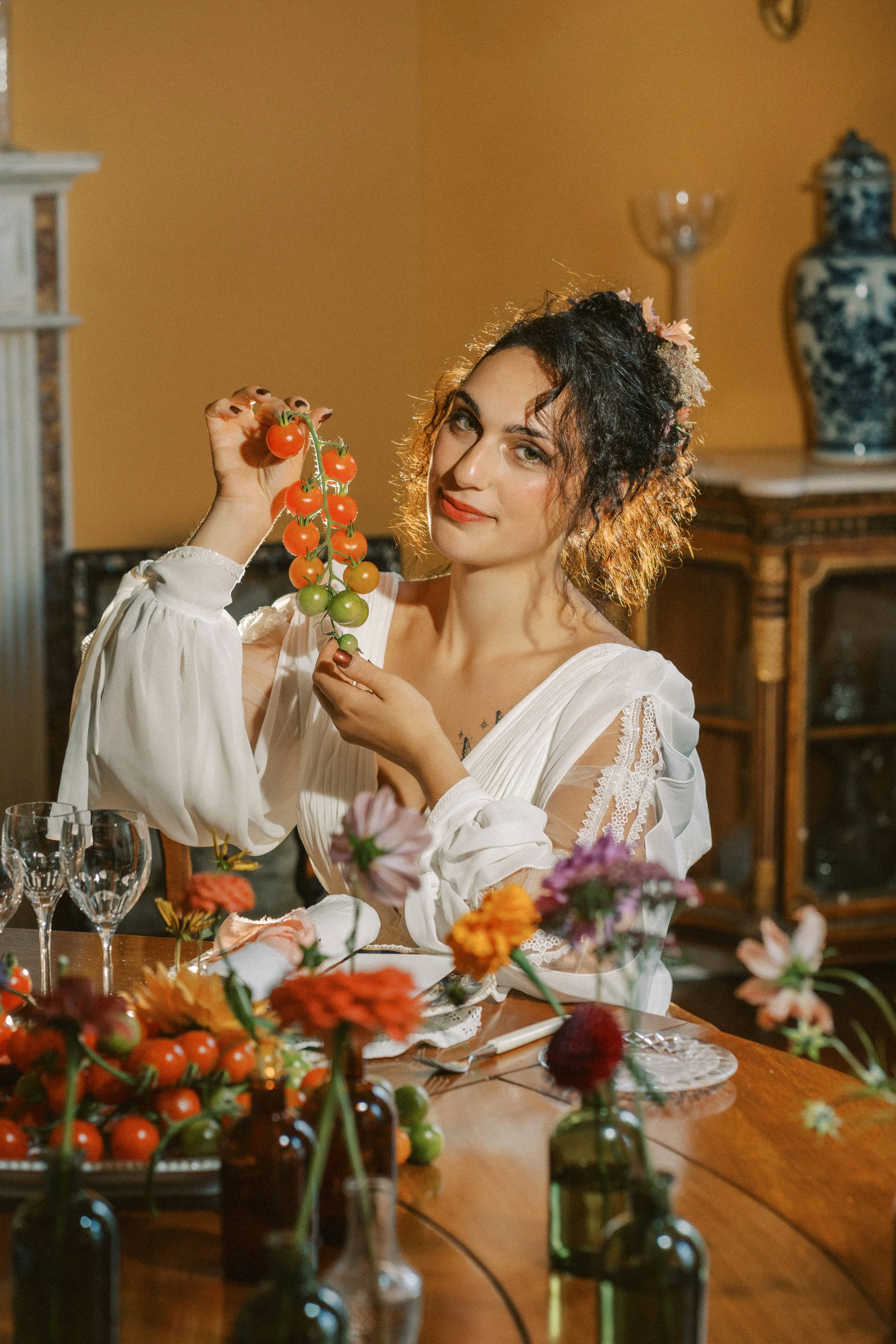 Romantic seasonal bud vase display by Moneygorm Farm for a Cork City wedding table