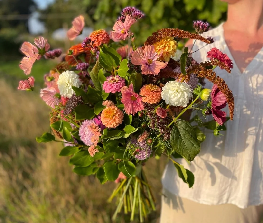Hand-tied wedding bouquet with seasonal Irish blooms and greenery at a Dungarvan wedding