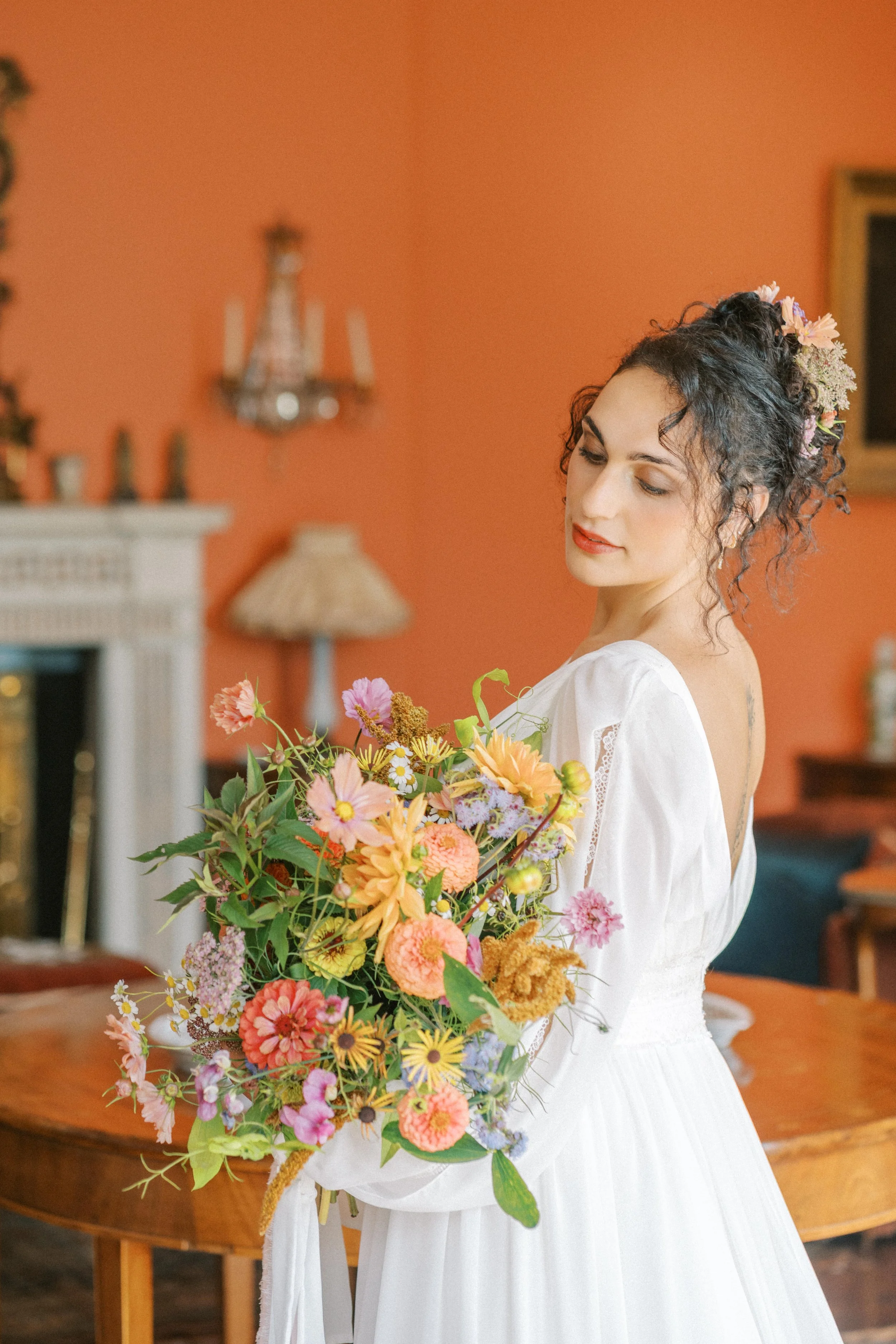 Natural, romantic bridal bouquet inspired by the Tramore seaside, featuring seasonal Irish flowers.