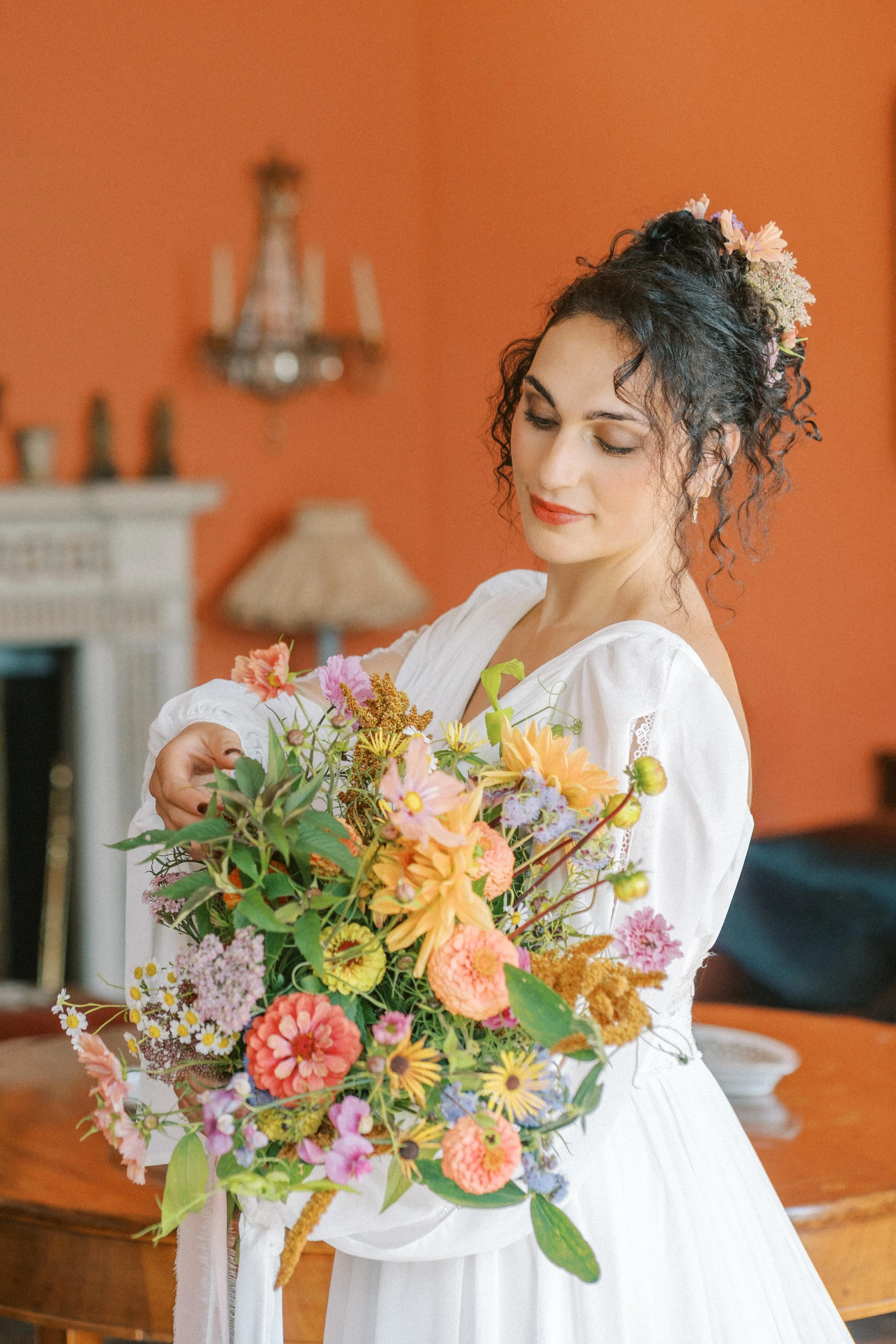 Bespoke bridal bouquet in pastel tones. Irish-grown flowers designed for elegant, romantic, wild luxury weddings