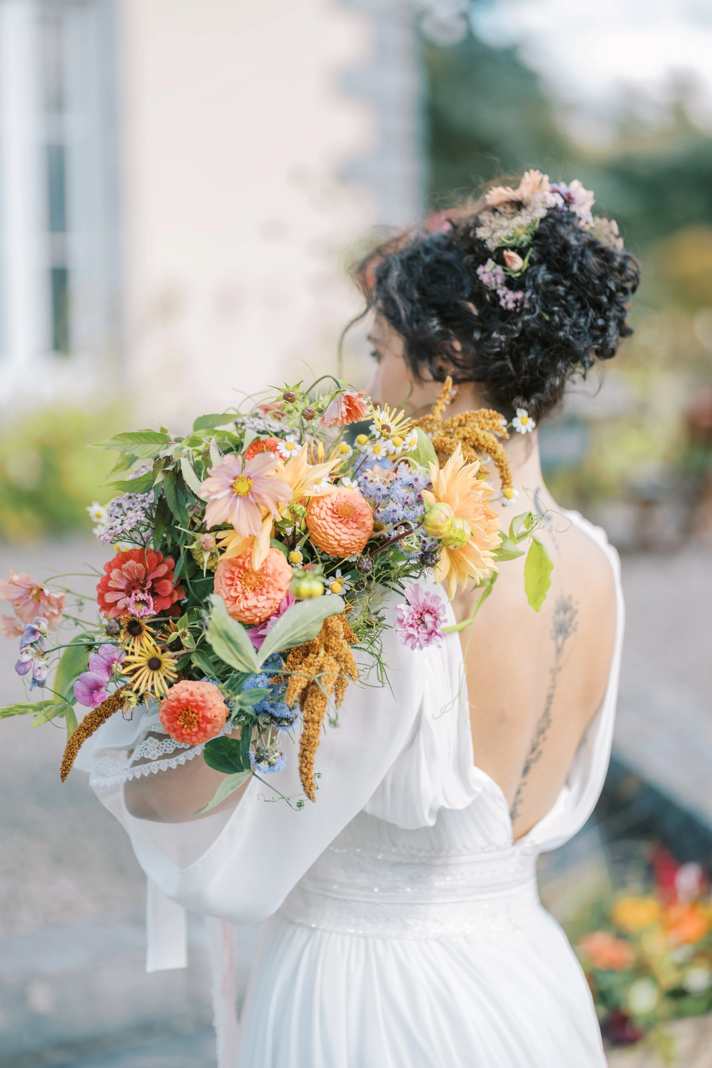 Bespoke wedding bouquet by Moneygorm Farm, created with seasonal blooms for a Dungarvan wedding