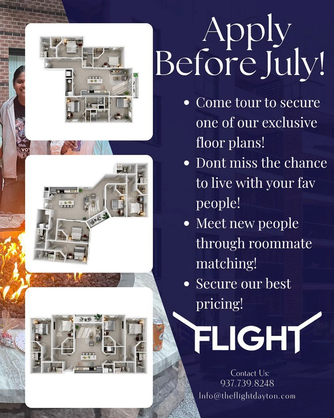 June is wrapping up, which makes this a good checkpoint: if you want to head into July feeling clear on where you&rsquo;ll live, now&rsquo;s the moment to tour. The Flight gives you flexible floor plan options, furnished interiors, and amenities buil