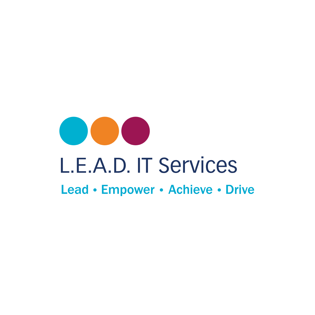L.E.A.D. IT Services logo with three colored circles above and the tagline "Lead · Empower · Achieve · Drive" below.