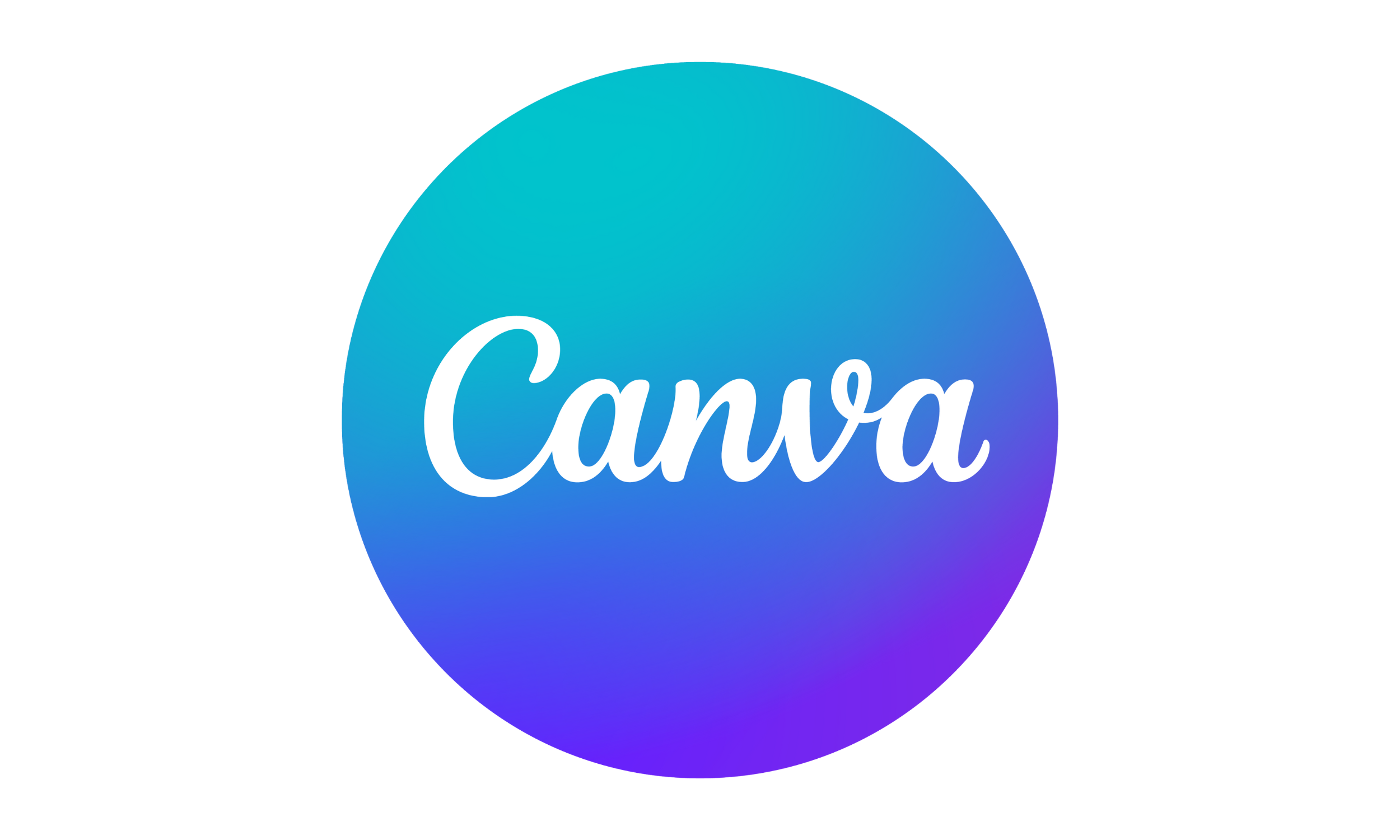 Colorful circular logo with the word "Canva" in white script font center. Gradient background blending blue and purple shades.