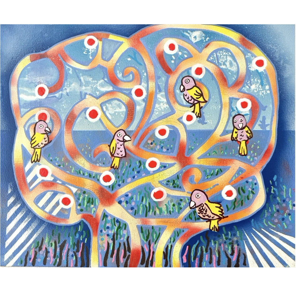 PARROT TREE Acrylic on canvas 17 x 14 inches, 2024.