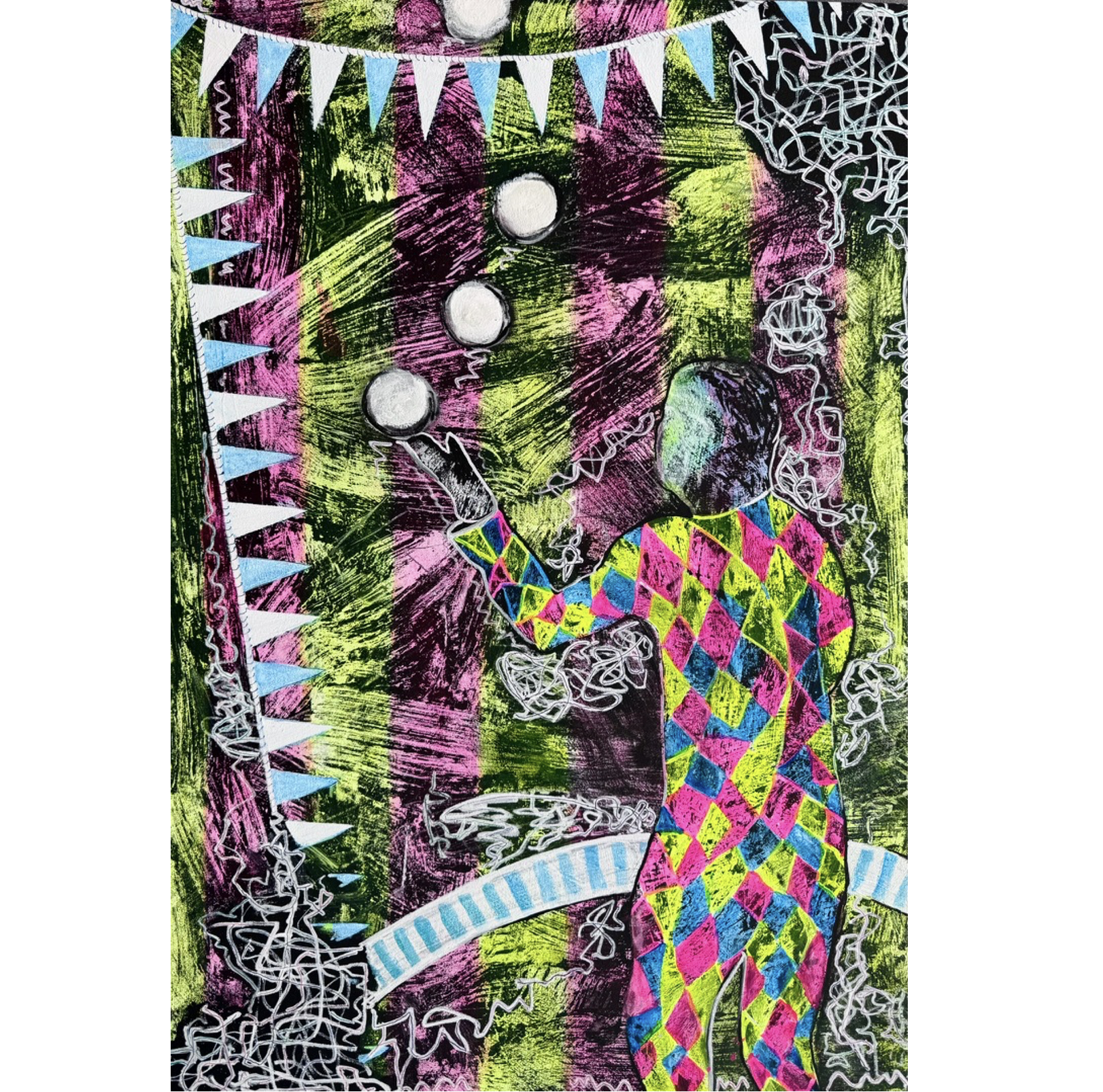 THE JUGGLER, acrylic on canvas 23 x 32 inches, 2026.