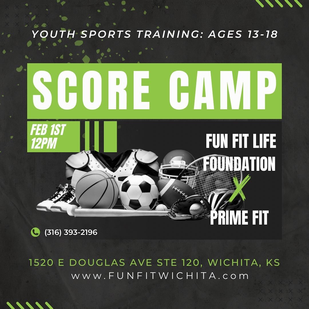 Calling all young athletes aged 13-18! 
Join us for a FREE SCORE CAMP on February 1st at 12 PM, hosted by the Fun Fit Life Foundation X Prime Fit. This youth sports training event is designed to help you build strength, skill, and confidence. 💪⚽🏈?