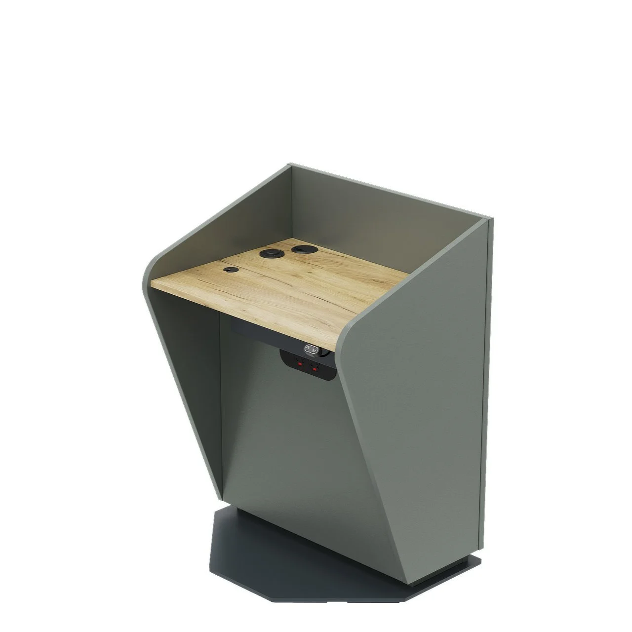 1. H.A.L Height Adjustable Lectern for presentation spaces with mobile wheels showing the microphone ports and cable management.jpg