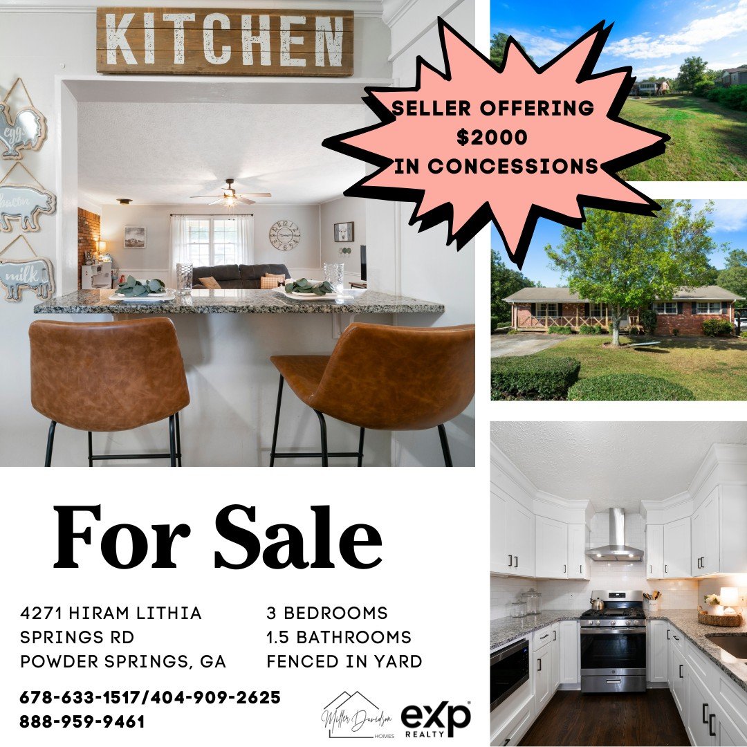 🏡✨ JUST GOT EVEN BETTER! ✨🏡

📍 4271 Hiram Lithia Springs Rd
Seller is now offering 💵 $2,000 in concessions! 💵

🔑 Features you'll LOVE:
✔️ 4-sided brick ranch 🧱
✔️ Renovated kitchen 🍳
✔️ Beautiful hardwood floors throughout ✨
✔️ Unfinished bas