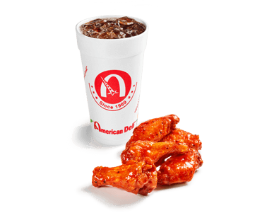 Photo of 5 Wings and a cup of soda.