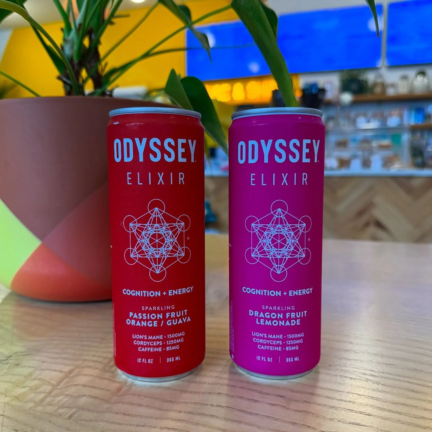 Now stocking ✨Odyssey Elixer✨ A new type of energy drink made with all natural ingredients!

Each can contains powerful adaptogens such as high-potency Lion&rsquo;s Mane, Cordyceps, L-theanine, and Panax Ginseng, to increase focus and promote a posit