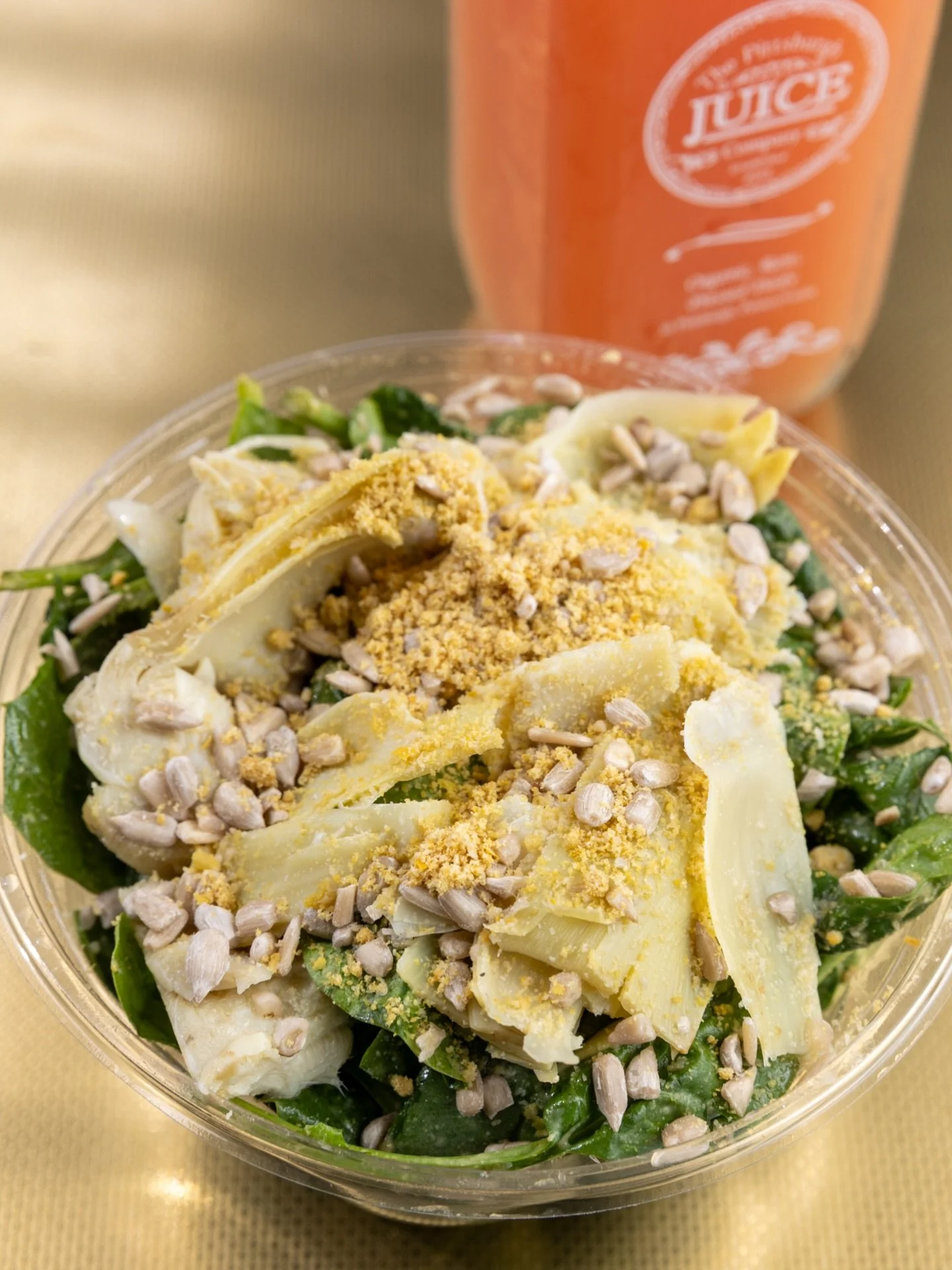 You love our Spinach Artichoke Grilled Sandwich&hellip; but have you tried our Spinach Artichoke Salad? Made with fresh spinach, artichoke hearts, sunflower parmesan (vegan) and our lemon-tahini dressing. Perfect if you&rsquo;re craving something a l
