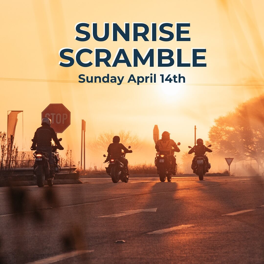 Sunrise Scramble is back baby!

It&rsquo;s been far too long but we&rsquo;re bringing this monthly event back on Sunday April 14th.

We&rsquo;ll meet at the Caltex Garage in Ruimsig from 0600-0630 and take an off-road route of less than 180kms to Est