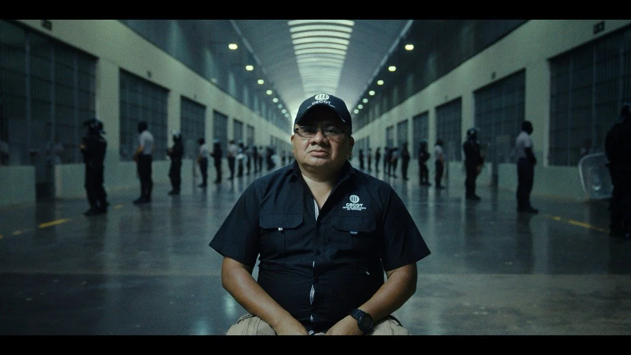 CECOT prison scene from Hasta Encontrarlos documentary — Cinematography by Eloi Molí, AEC