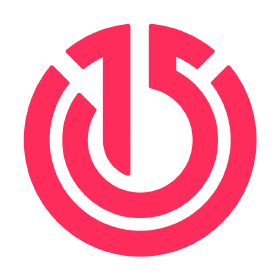 Pink power button symbol with the number 15 integrated into the design.