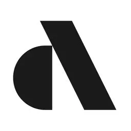 A black abstract logo consisting of a lowercase 'd' and an angular shape resembling the letter 'A'.