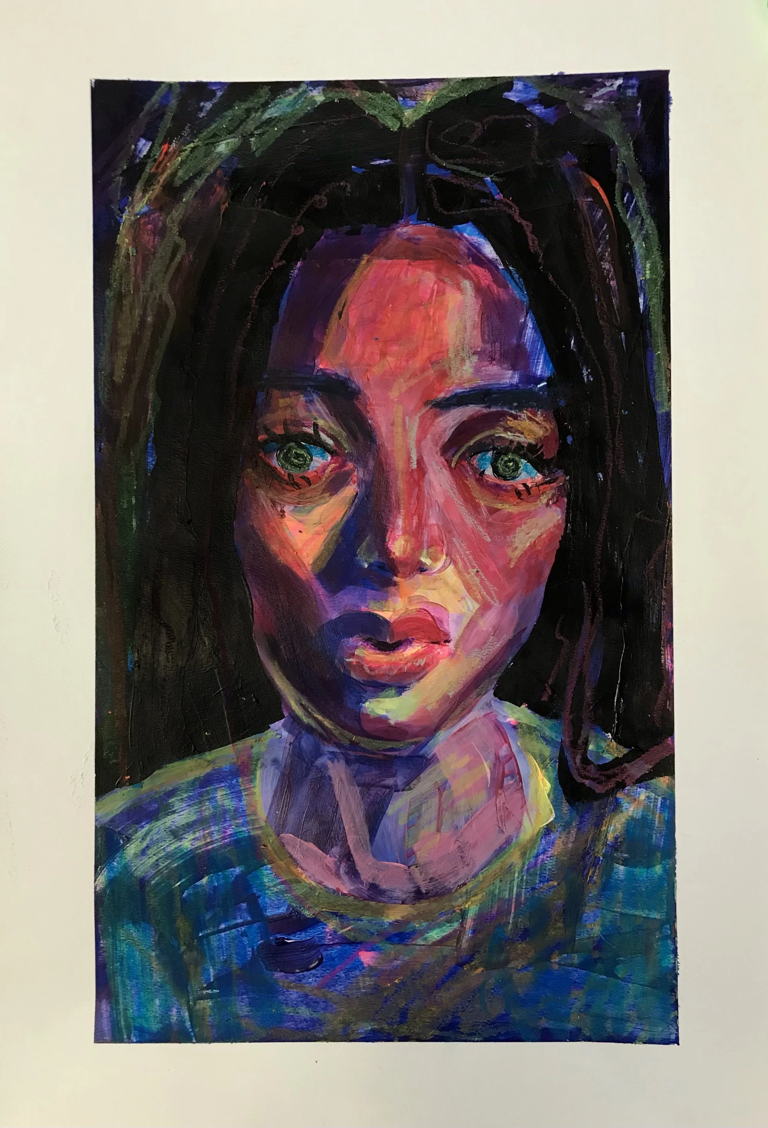 Hey Girly (acrylic, oil pastel portrait study. 2021)