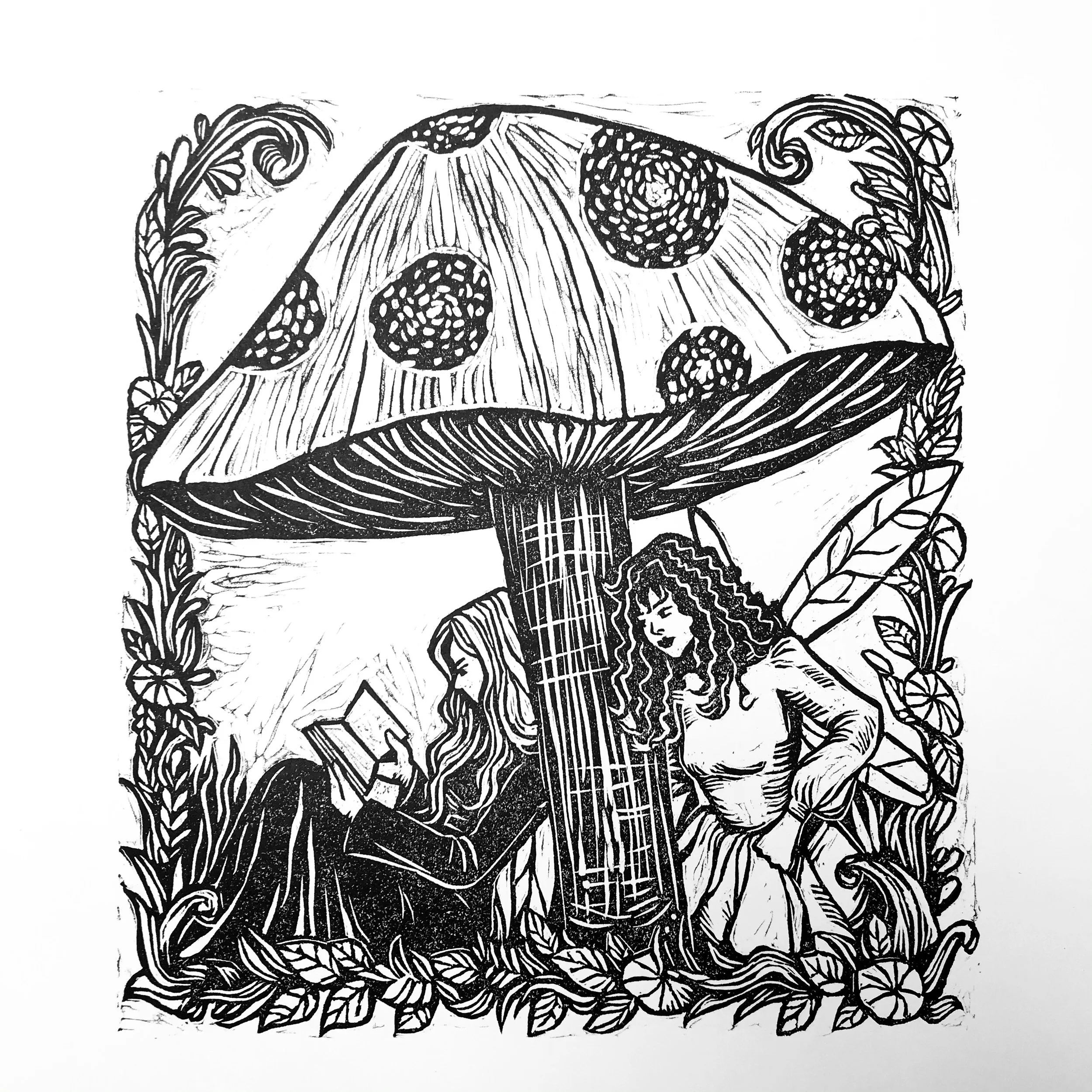 Curious Fairy (linocut print. 2021)