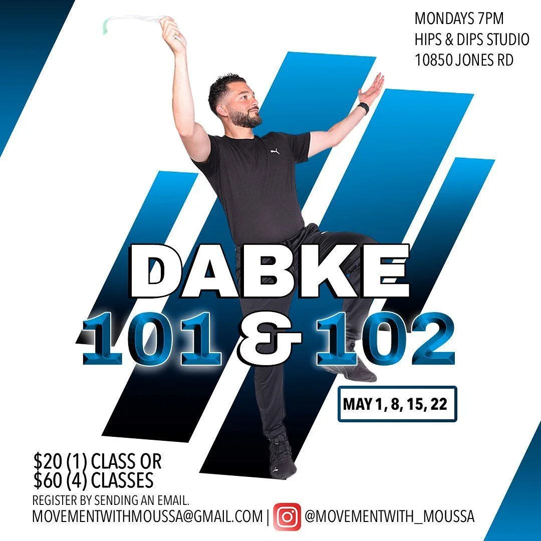 We are back for a second straight month of Dabke classes at @hipsanddipsbellydance studio! 
&bull;
Dabke 101 (5/1 &amp; 5/8) 
Dabke 102 (5/15 &amp; 5/22) 
&bull;
Registration by email. Please include your name and class dates you will be attending. 
