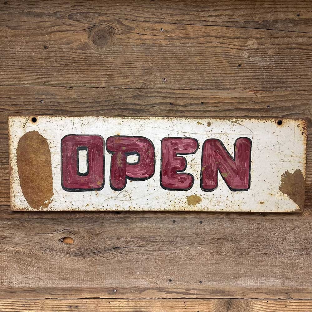 Hand-Painted Metal "OPEN" Sign