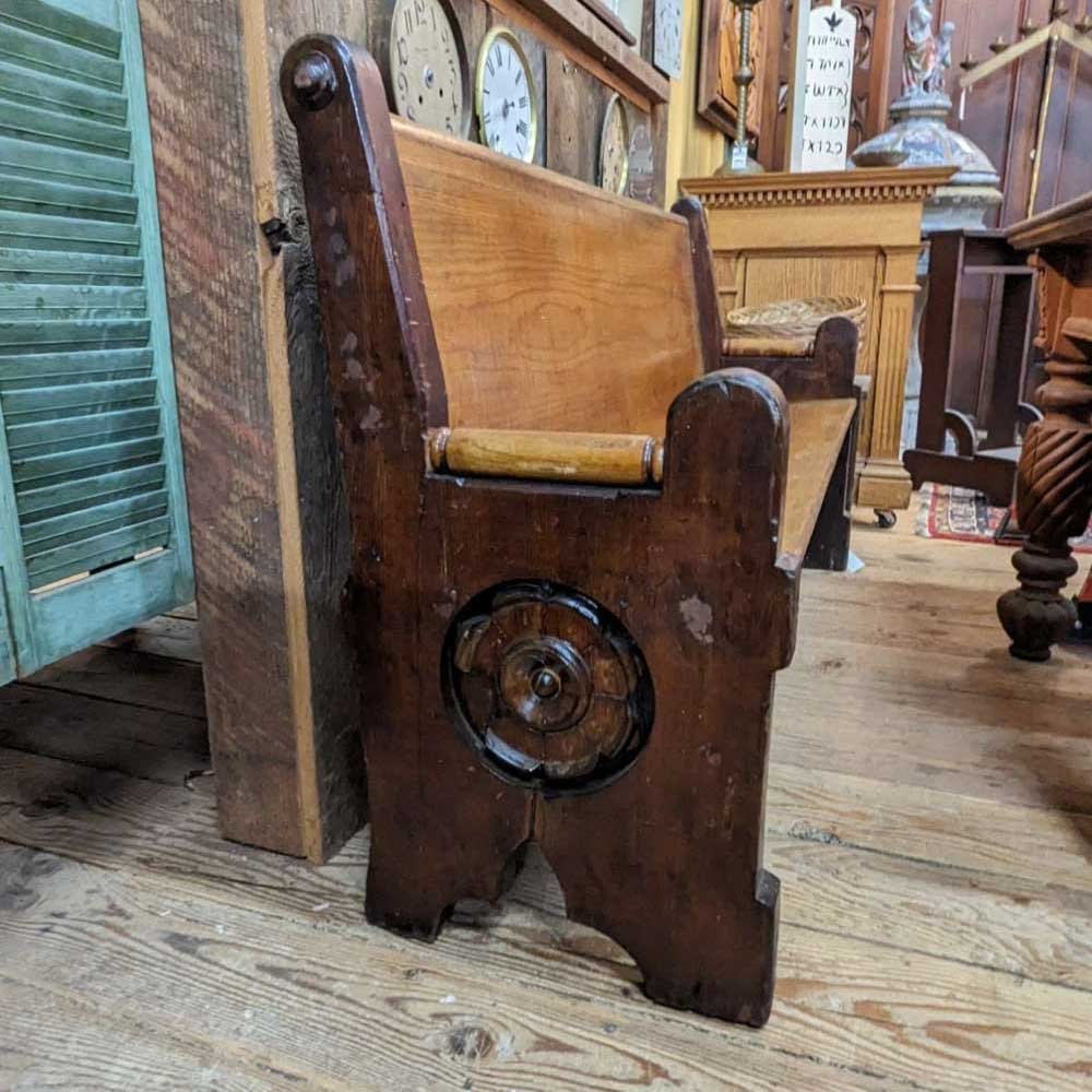 Oak Pew with Floral Carving - Aurora Mills