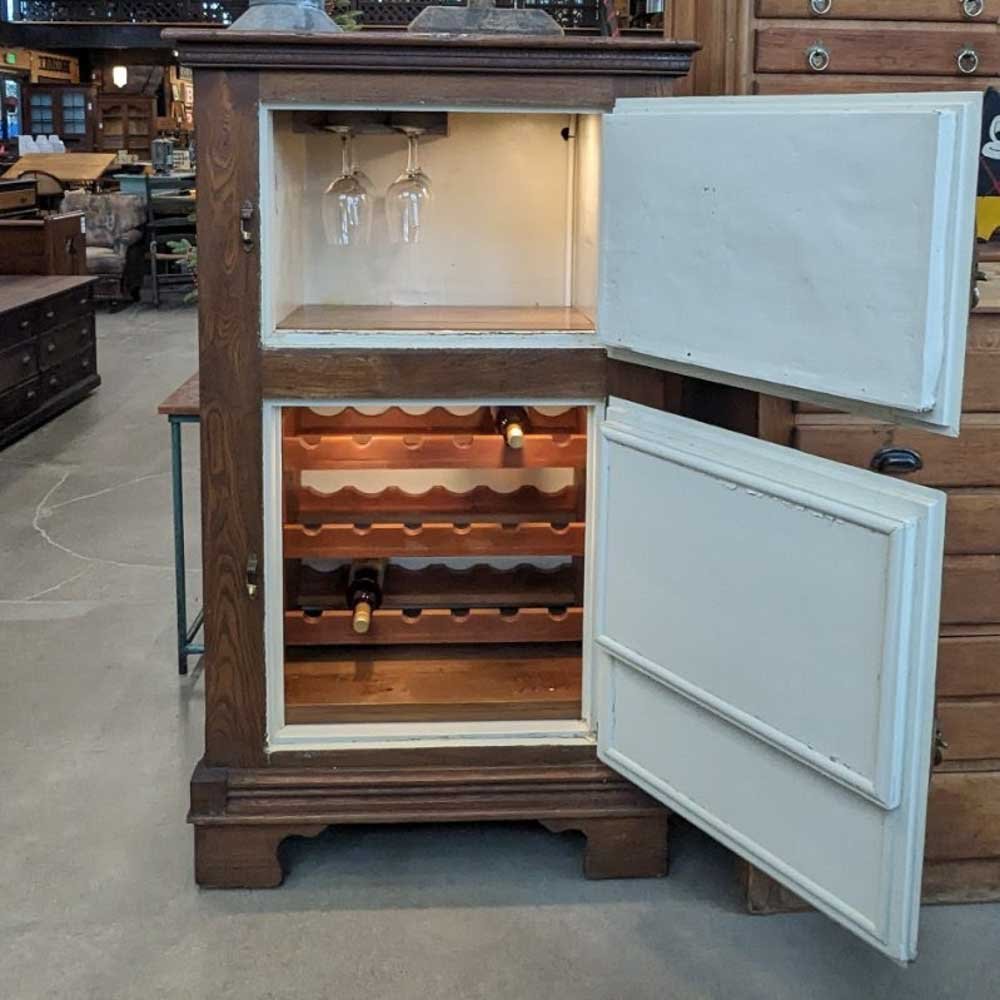 Antique Oak Refrigerator Wine Bar - Aurora Mills