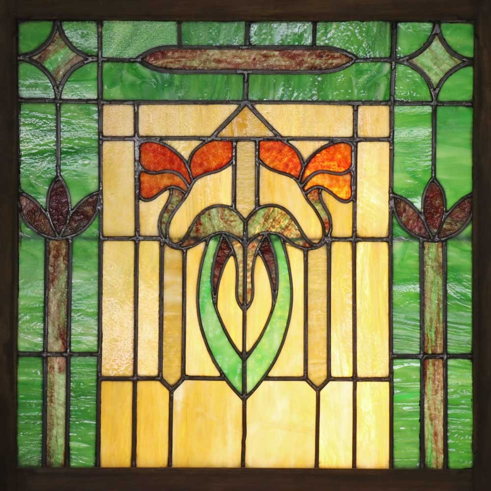 Art Nouveau Slag Glass Sash