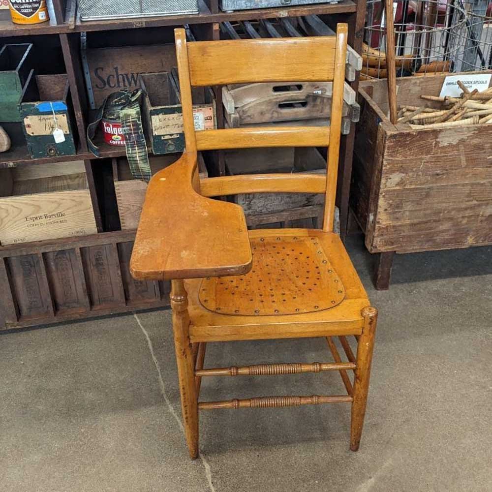 1930s Oak School Chair with Writing Desk - Aurora Mills