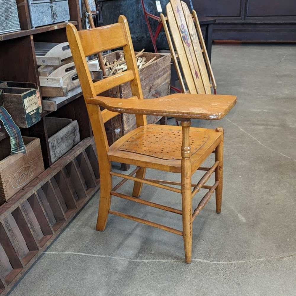 1930s Oak School Chair with Writing Desk - Aurora Mills