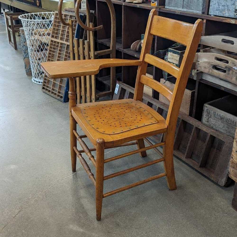 1930s Oak School Chair with Writing Desk - Aurora Mills