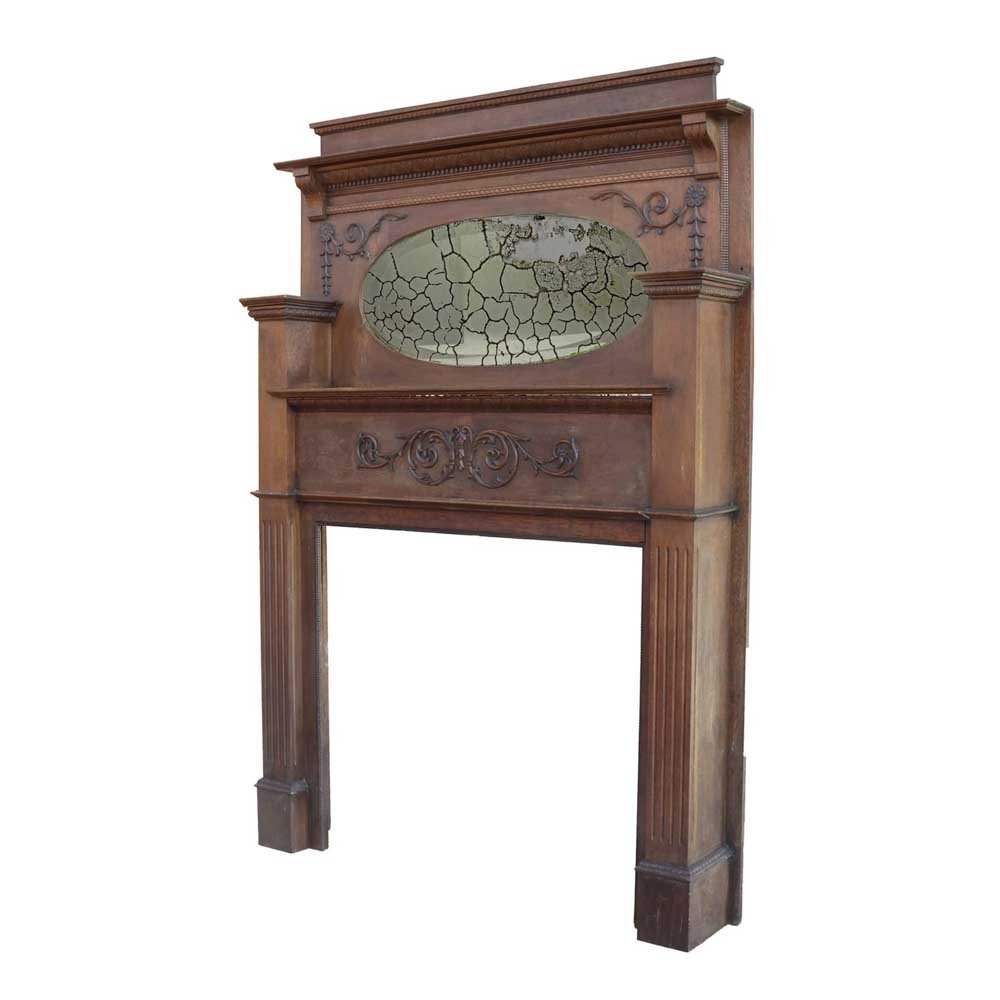 Oak Mantel with Oval Mirror - Aurora Mills