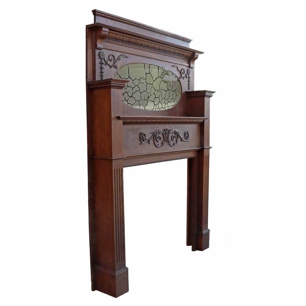 Oak Mantel with Oval Mirror - Aurora Mills