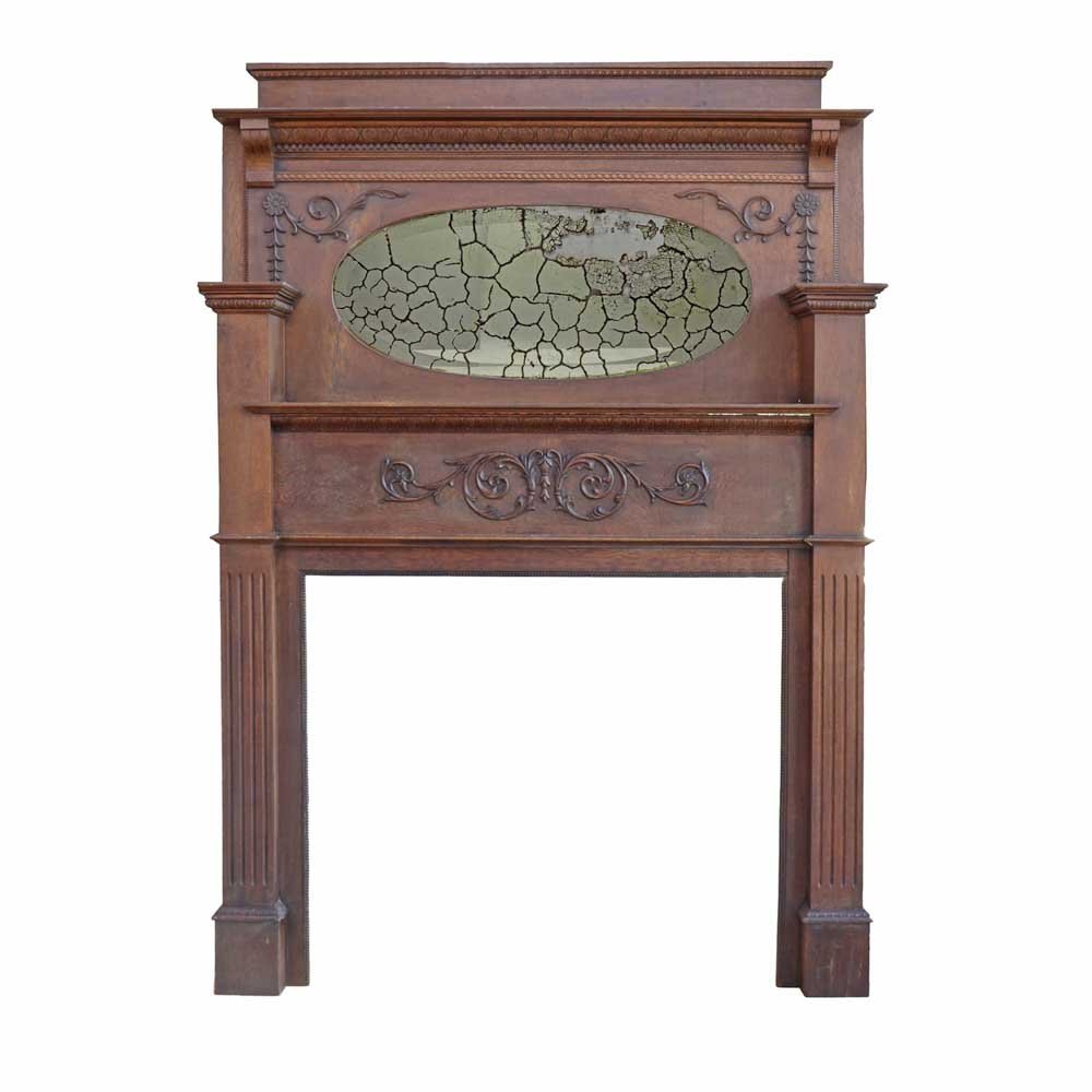 Oak Mantel with Oval Mirror - Aurora Mills