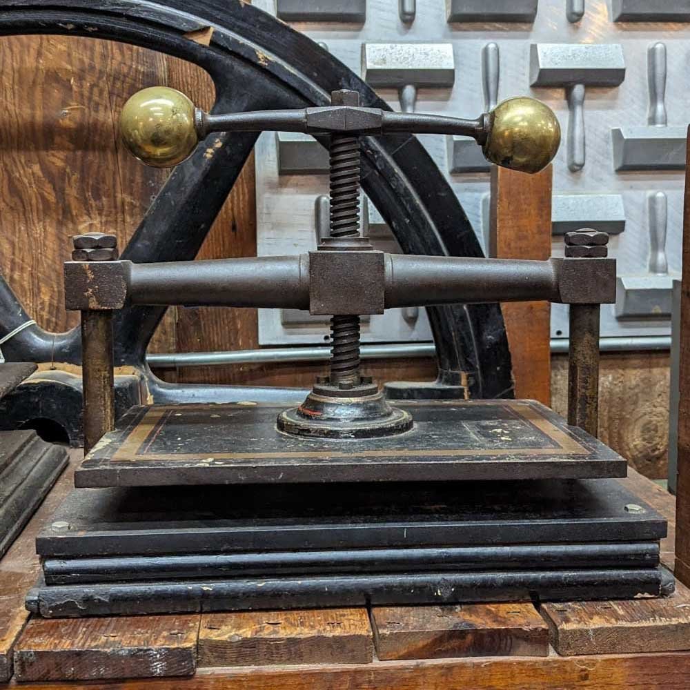 Brass Ball Book Press - need dims - Aurora Mills