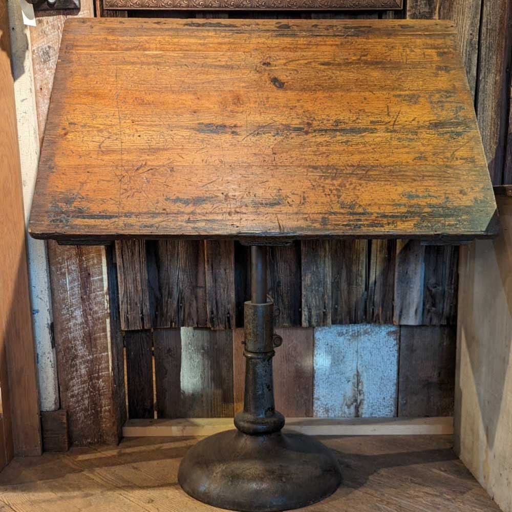 Heavy Duty Oak Topped Drafting Table - top needs to be fixed - Aurora Mills