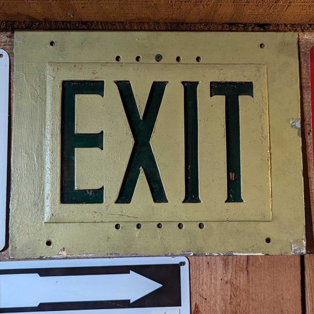 Green Glass Metal Exit Sign