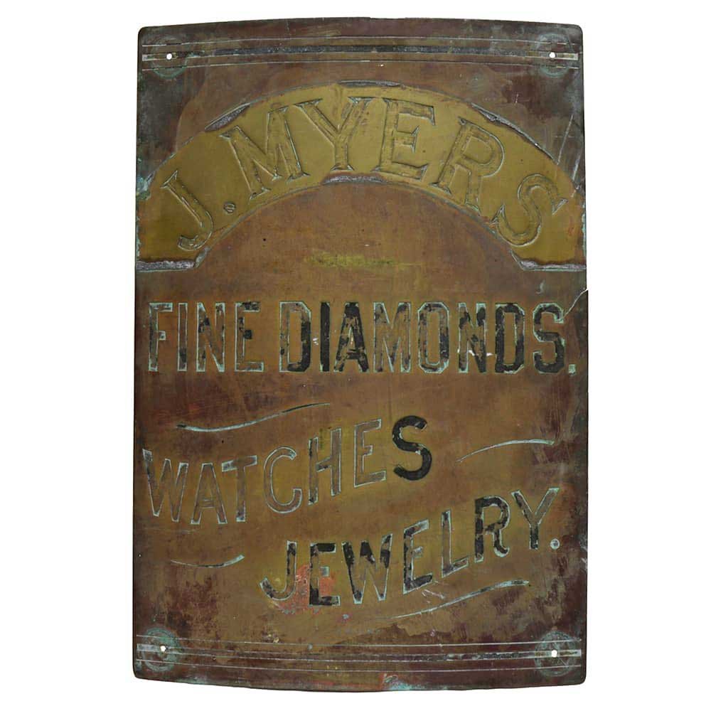 Curved Brass J. Myers Jeweler’s Sign - Aurora Mills