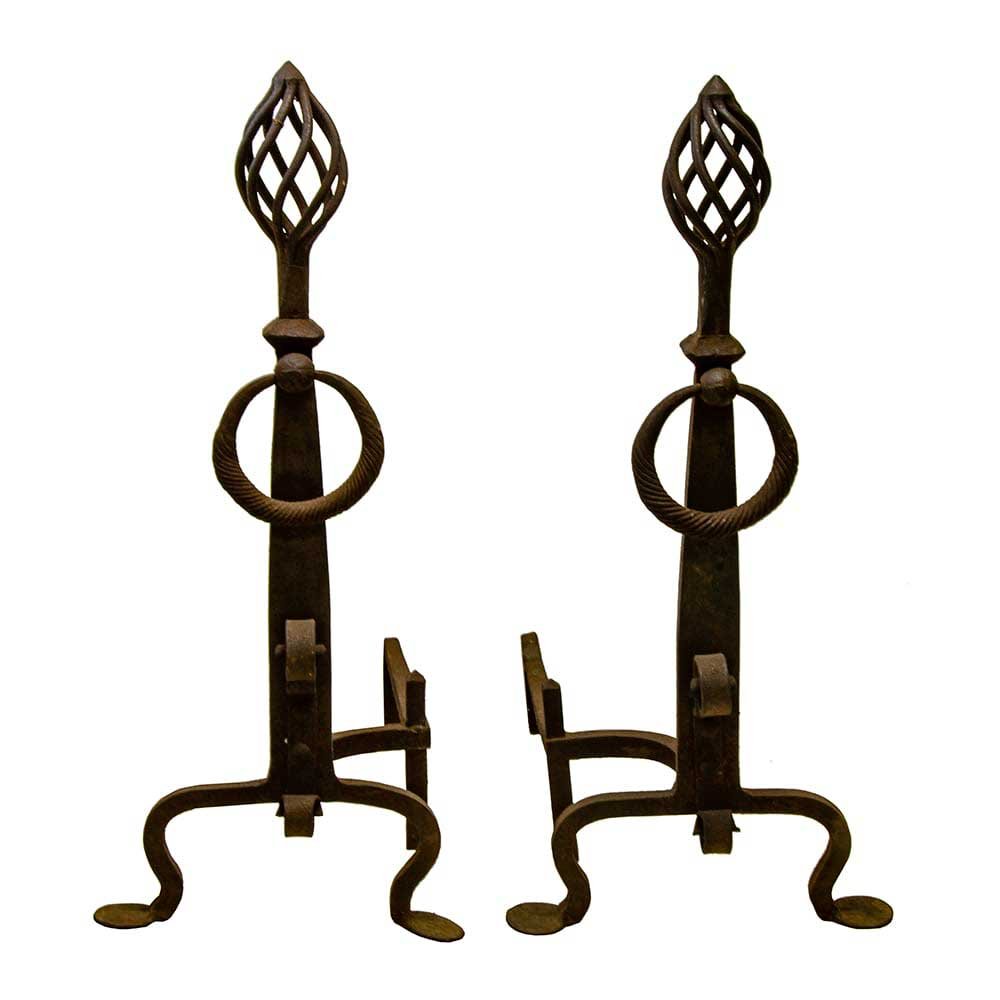 Hand Forged Andirons with Laced Spire - Aurora Mills