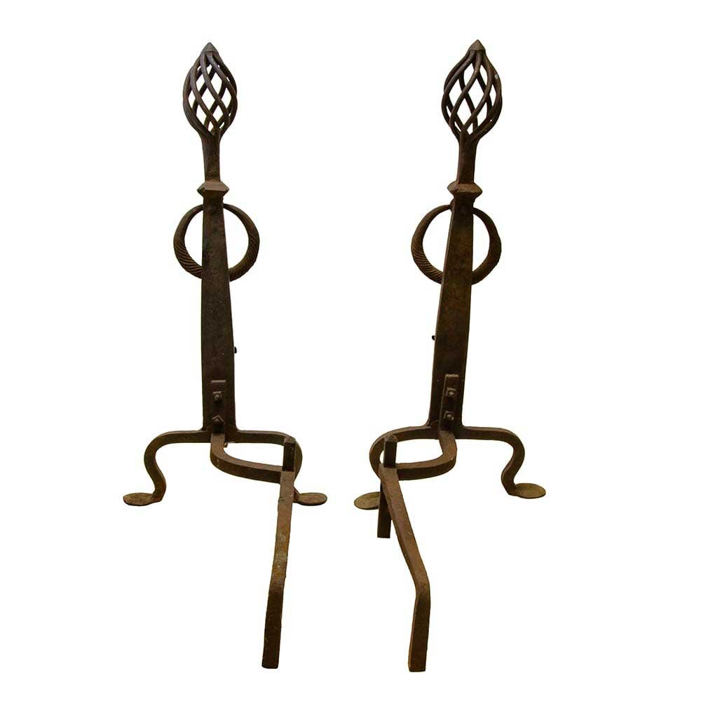 Hand Forged Andirons with Laced Spire - Aurora Mills